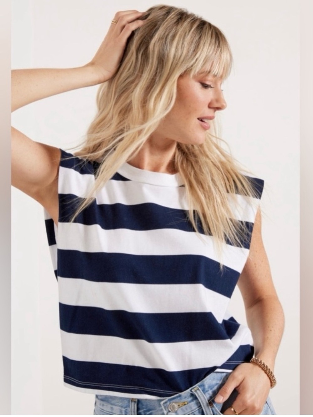 Stateside Striped Navy and White Sleeveless Muscle Tee nwot small